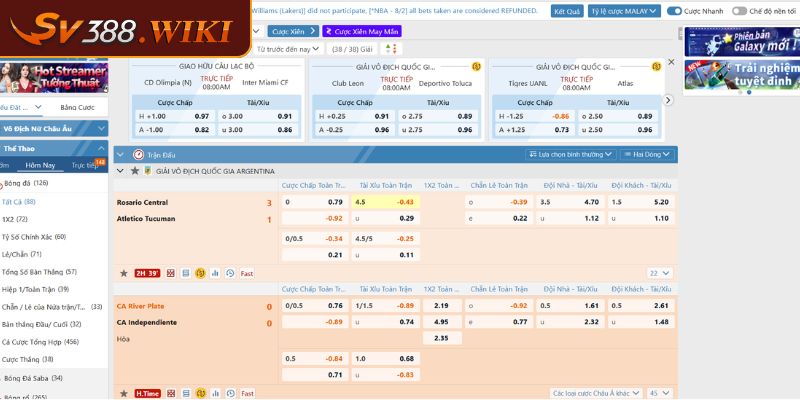 Tổng quát về sảnh chơi thể thao SABA SV388